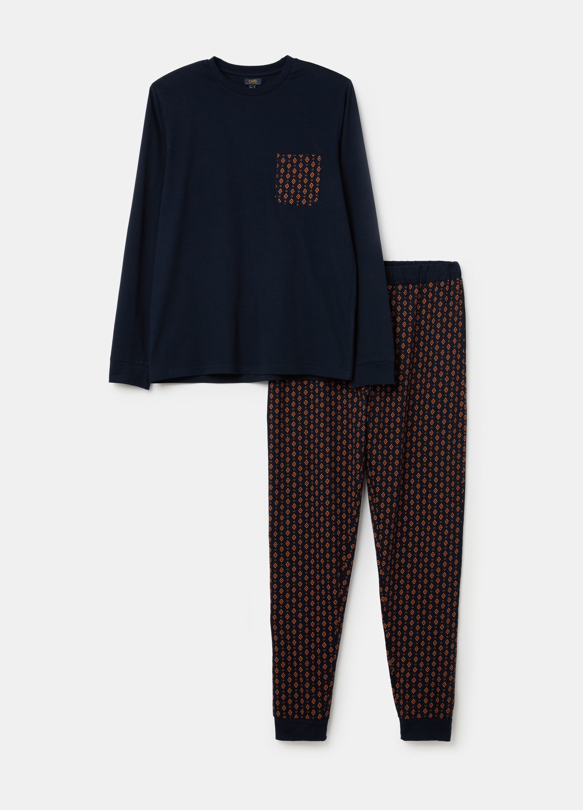 Long pyjama top with contrasting pocket