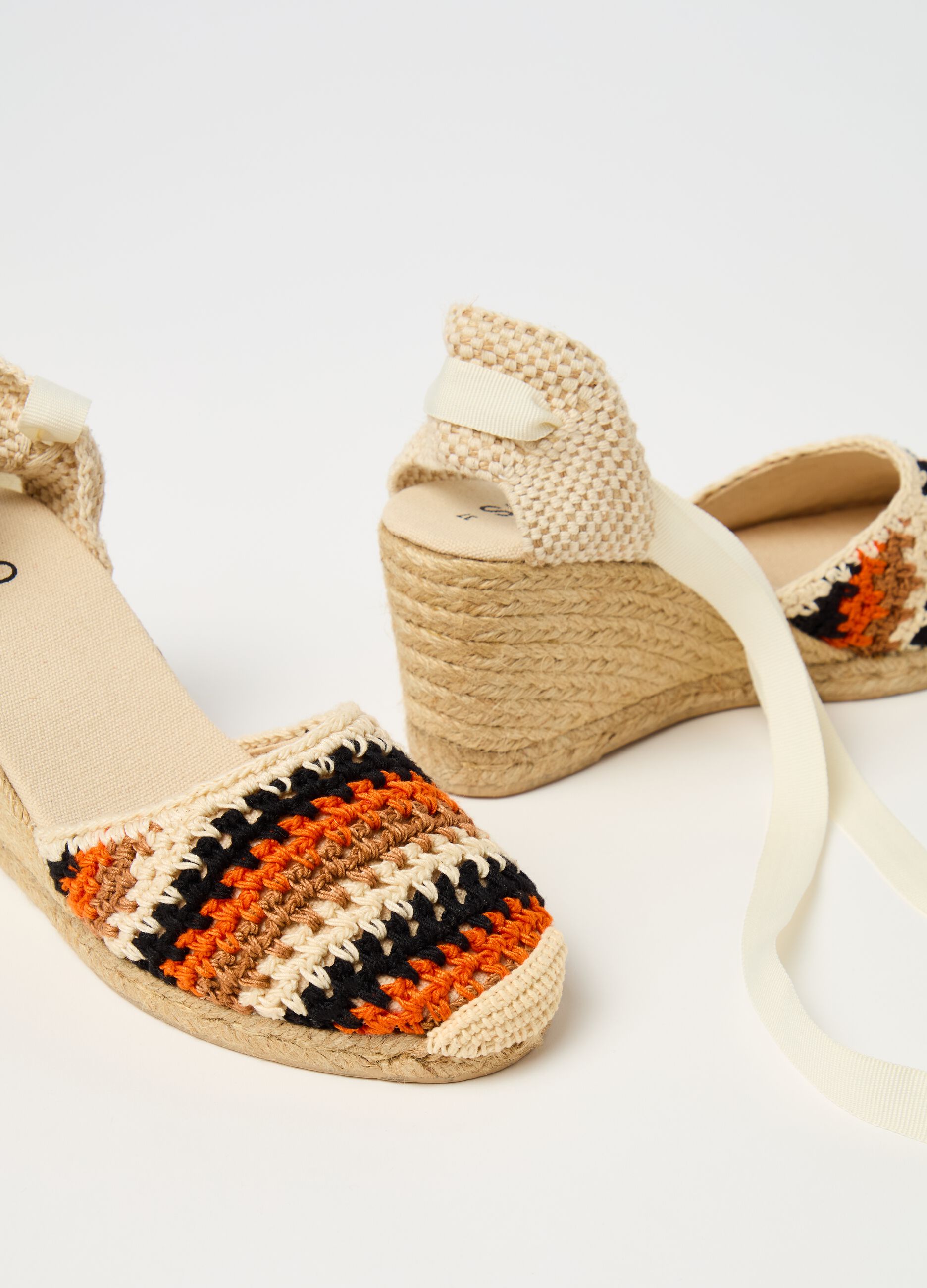 Espadrilles with ankle laces and striped design