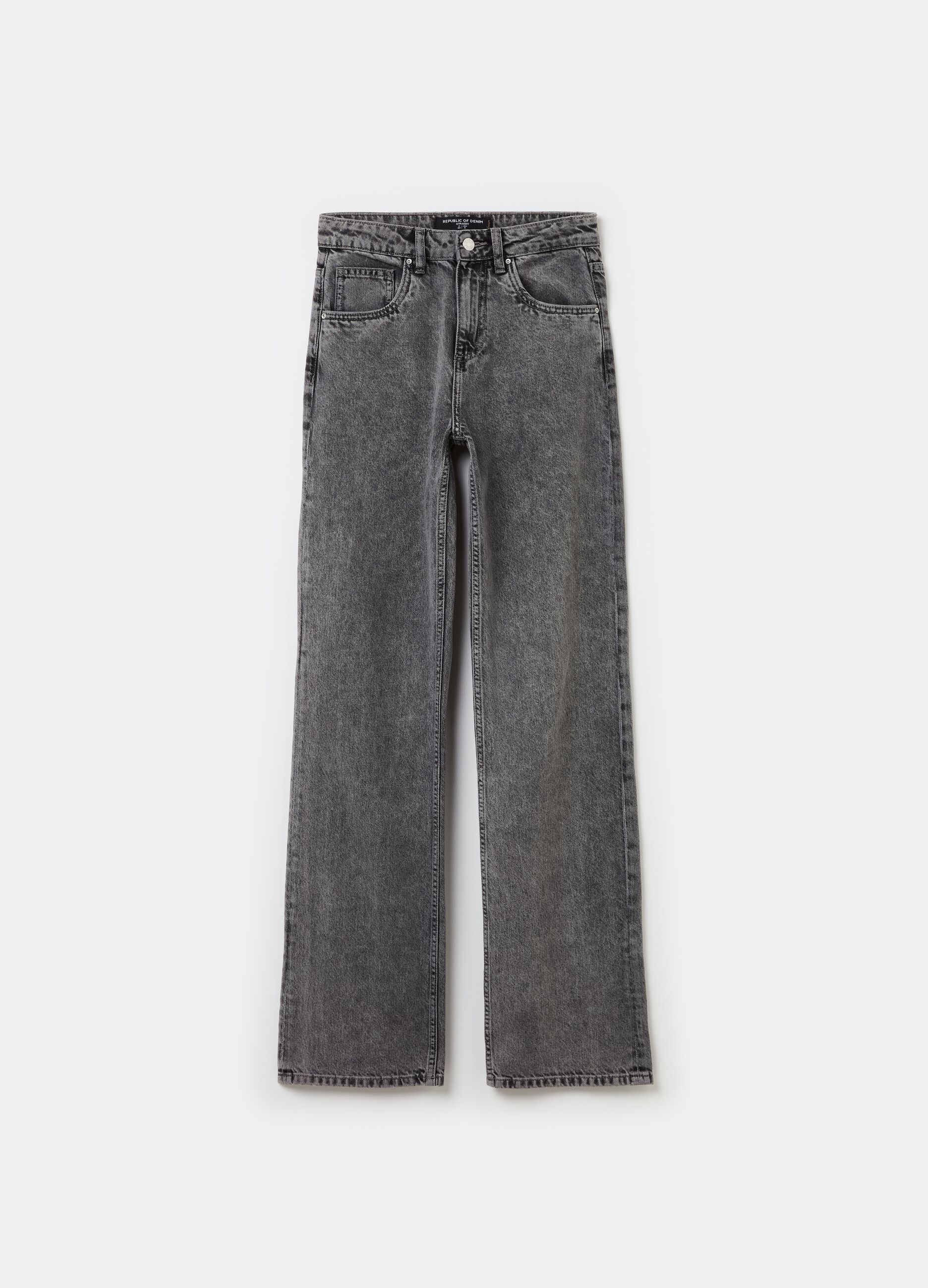 Straight-fit acid wash jeans with fading