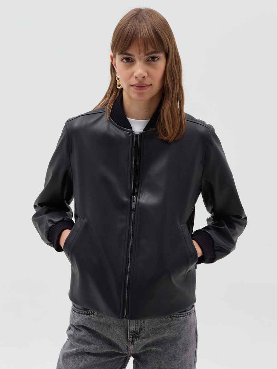 Glossy-effect bomber jacket with zip_1