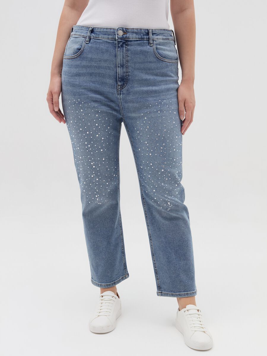 Jeans cropped fit con strass Curvy_1