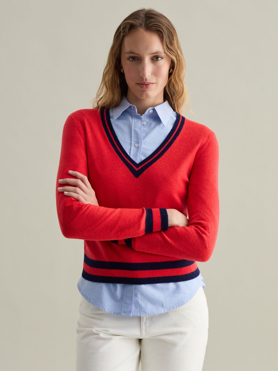 Wool pullover with striped trims_1