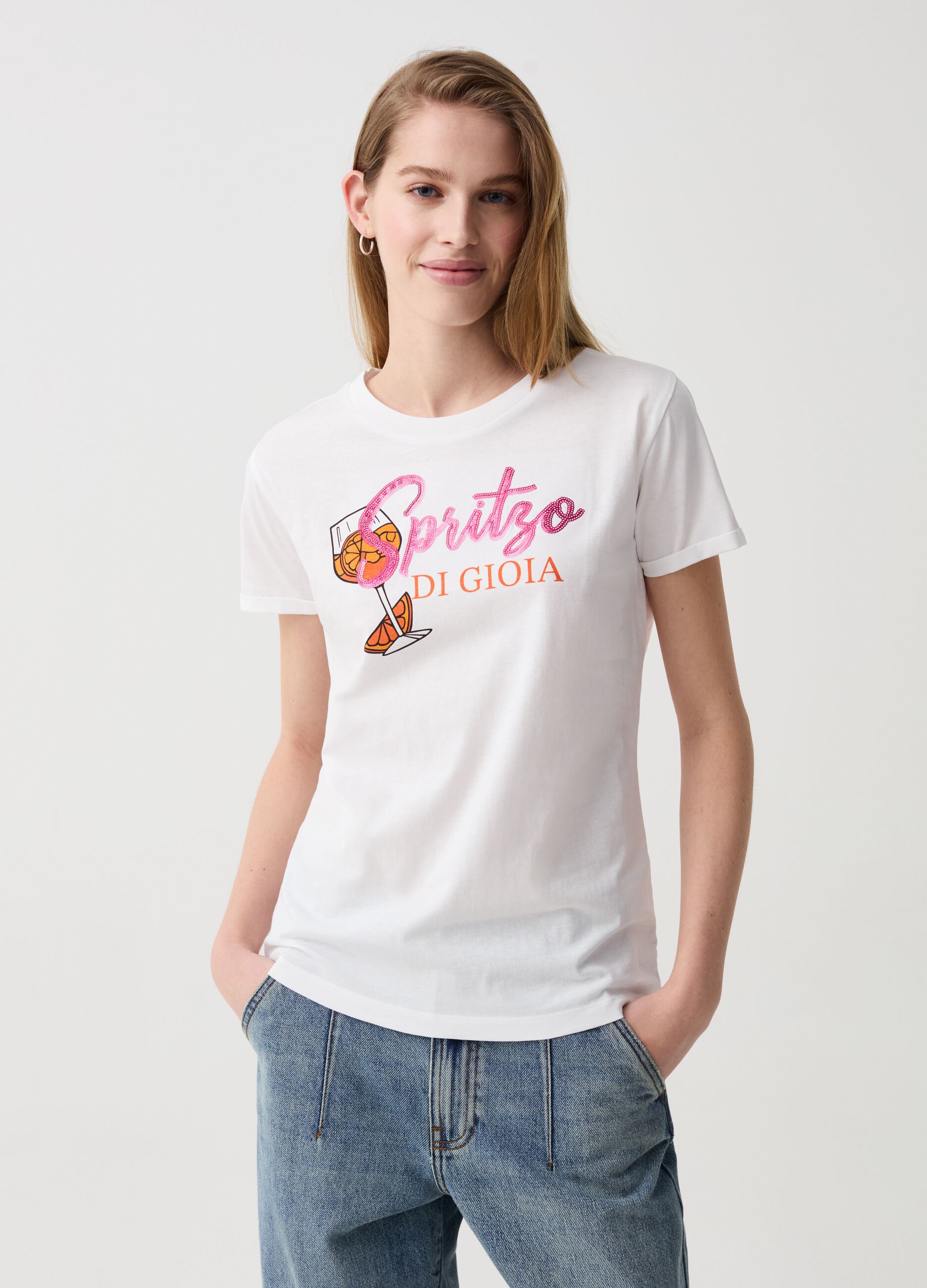 T-shirt with Spritz print and sequins