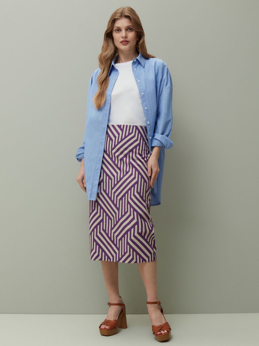 Twill pencil skirt with all-over print_0