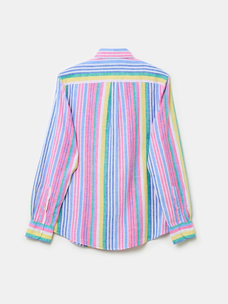 Camisa de lino y algodón de rayas multicolor_4