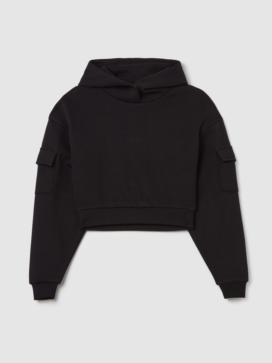 Crop Cargo Hoodie Black_4