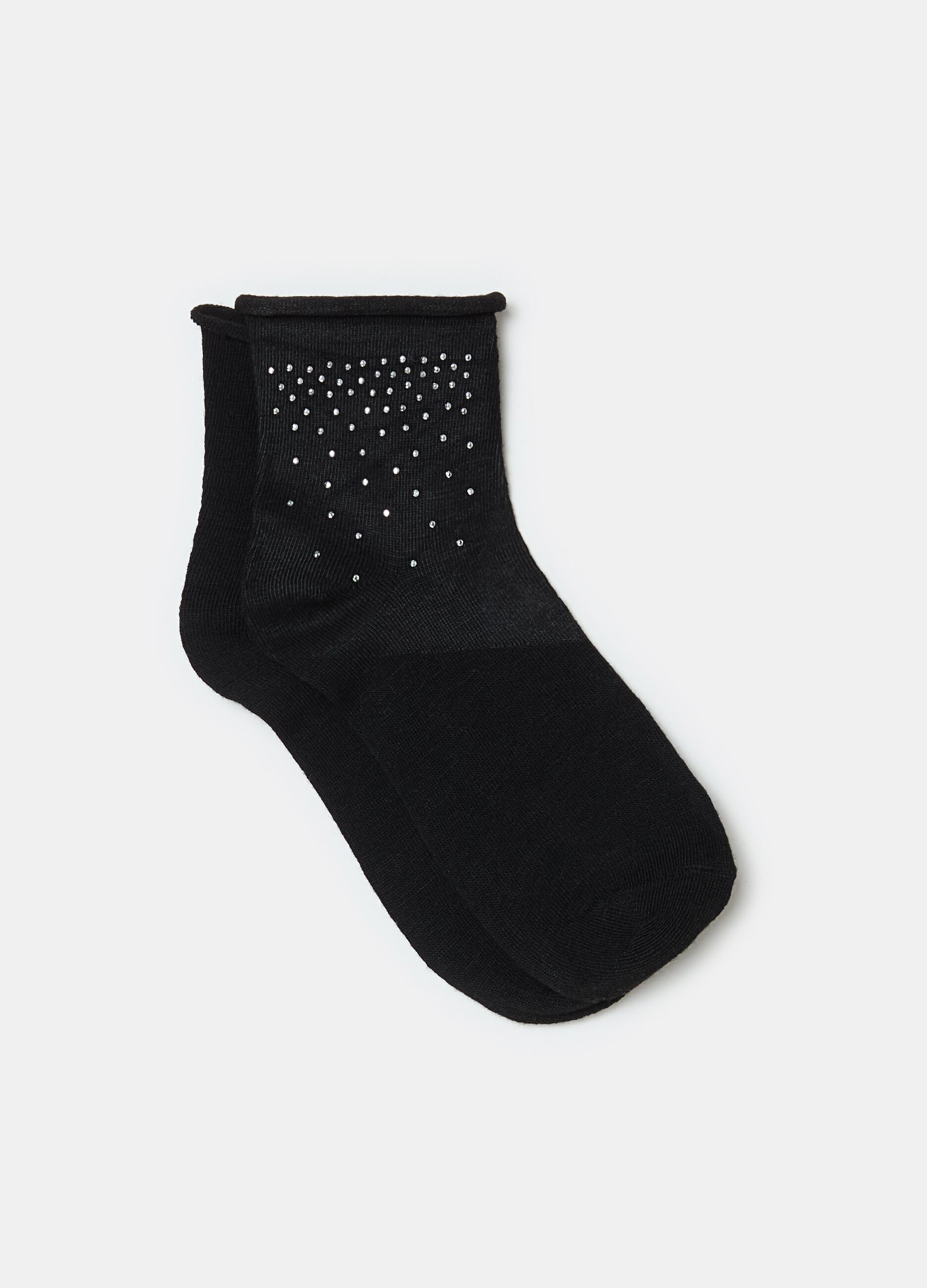 Short stretch socks with diamanté motif