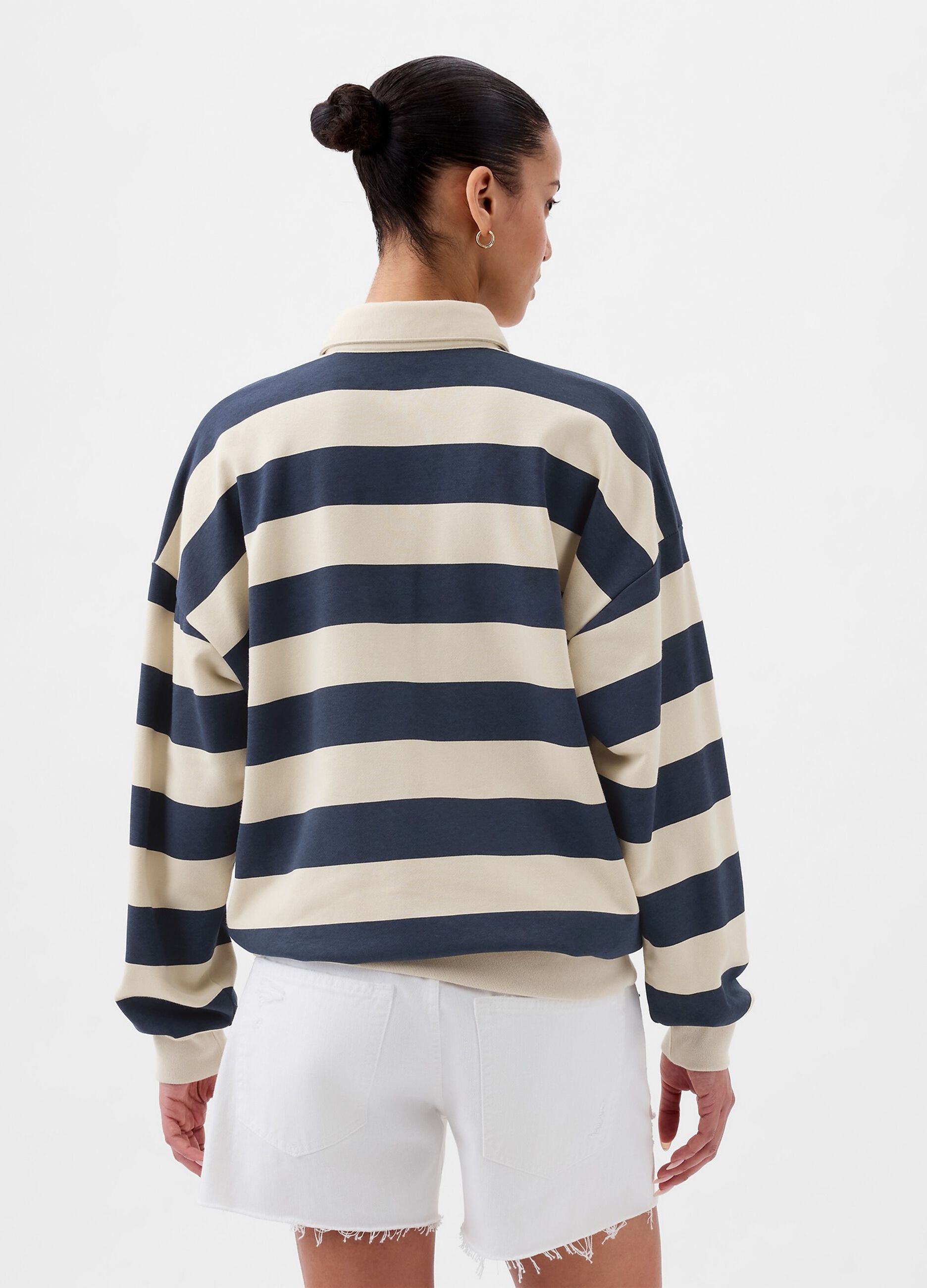 Striped oversized sweatshirt with polo neck