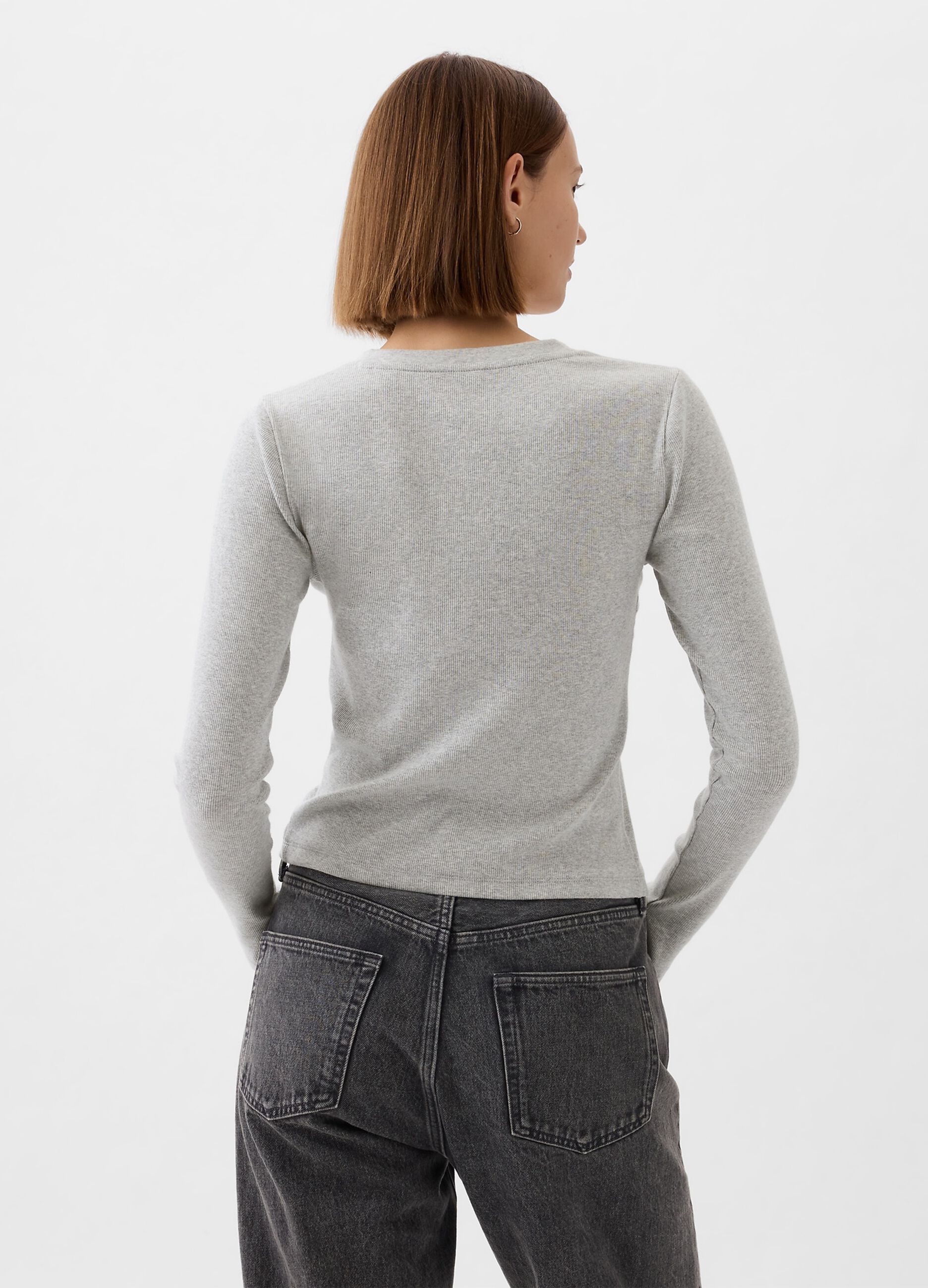 Long-sleeved T-shirt with ribbing and buttons