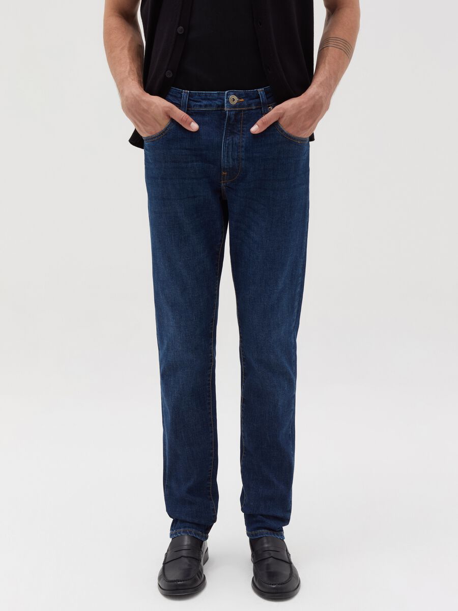 Slim-fit cross-hatch cotton jeans_1