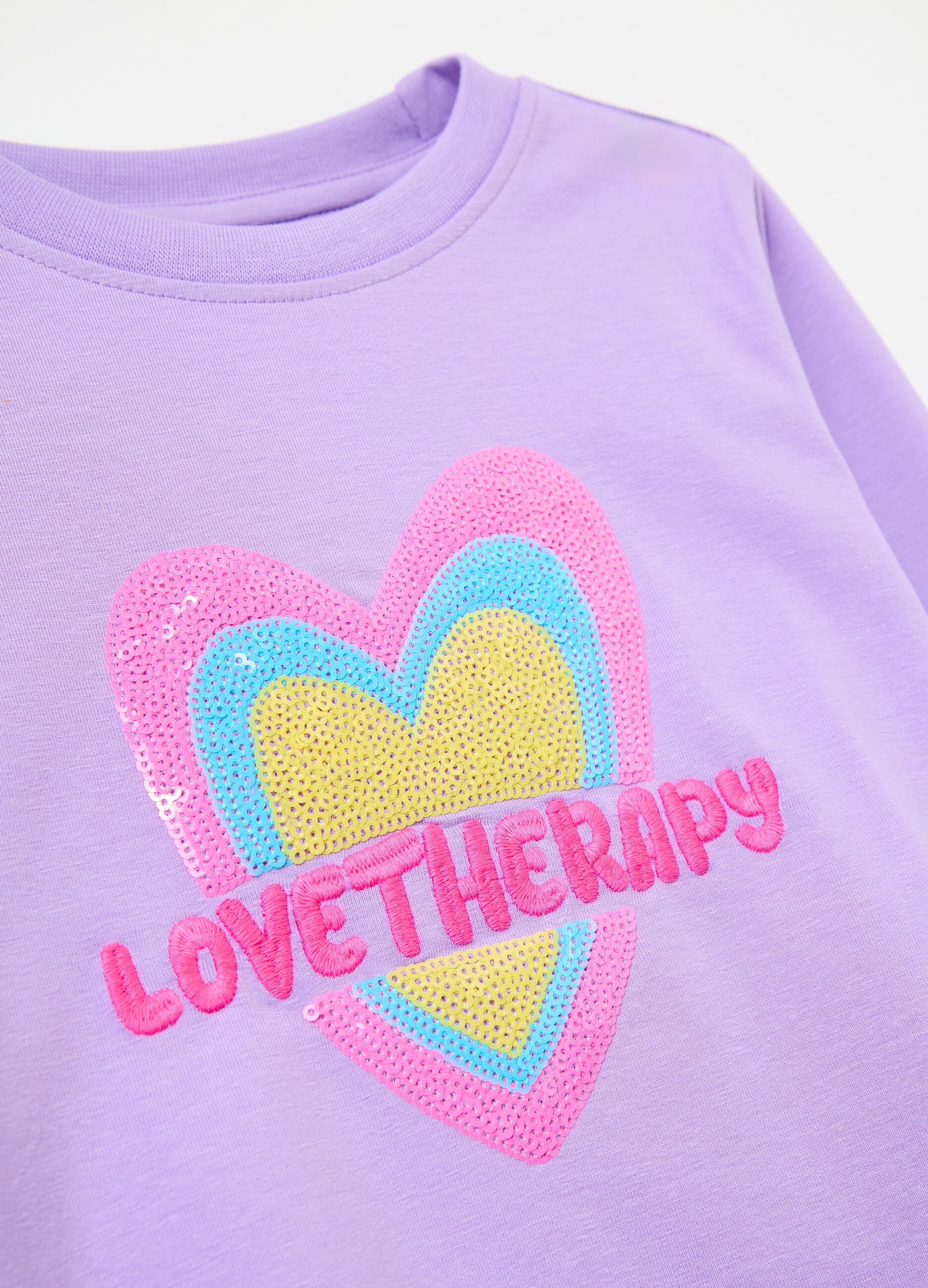 Long-sleeves T-shirt with sequinned heart