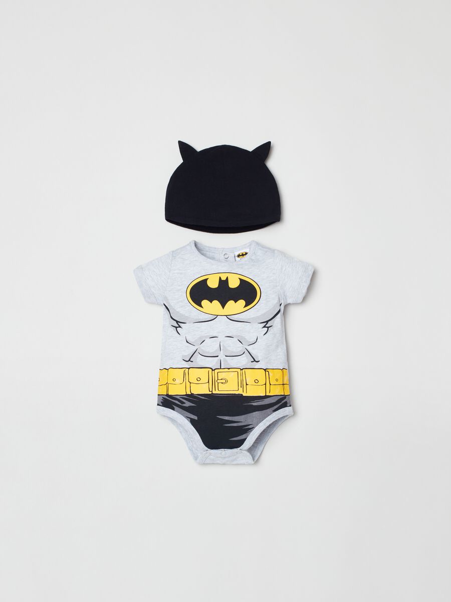 Cotton bodysuit and hat set with Batman print_0