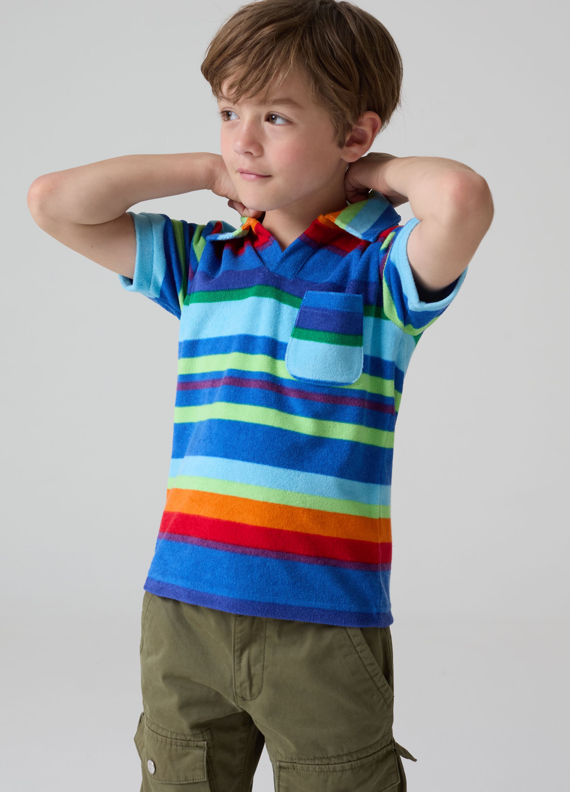 Striped polo shirt in cotton terry