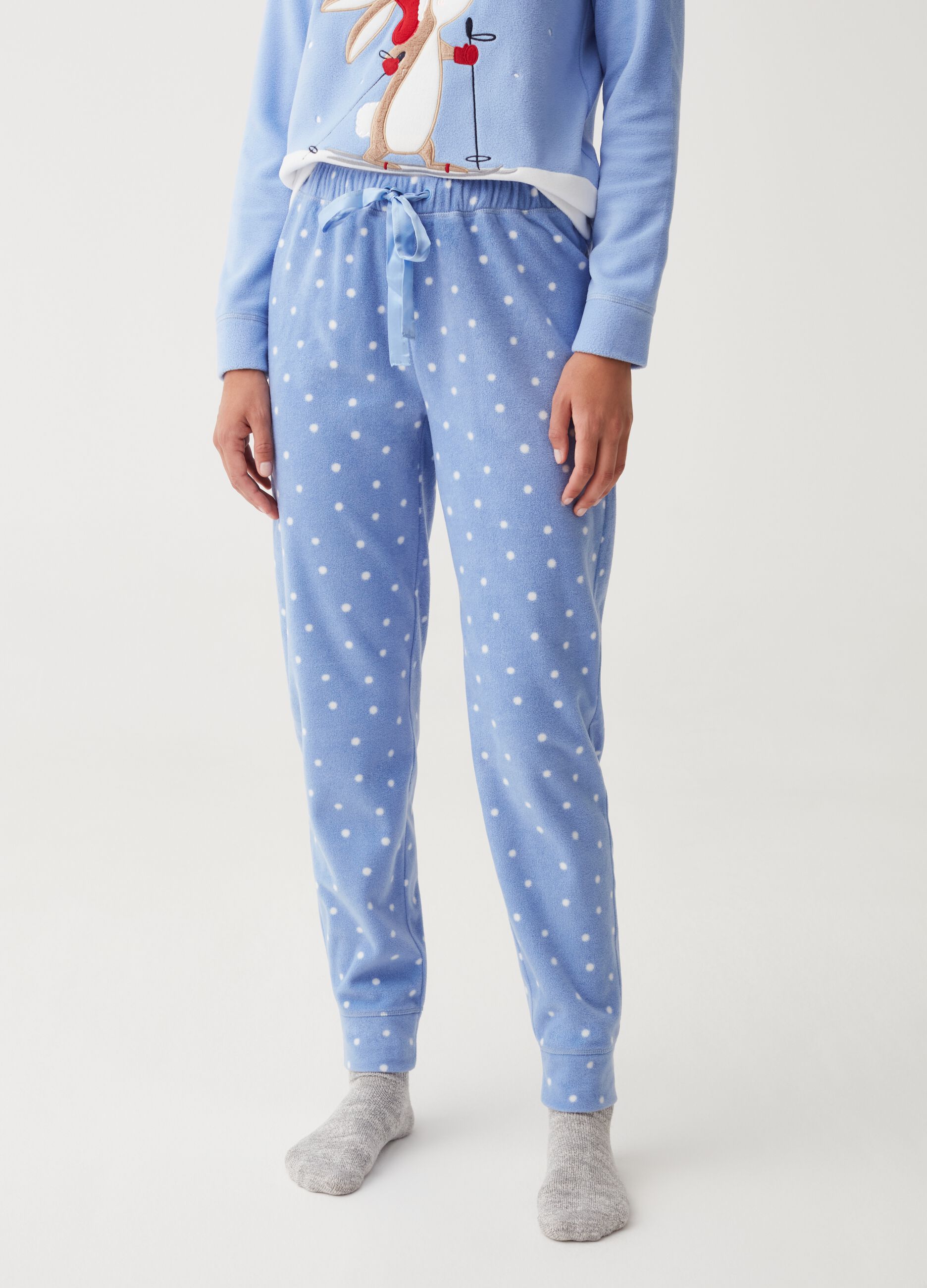 Fleece pyjamas with Christmas fox embroidery