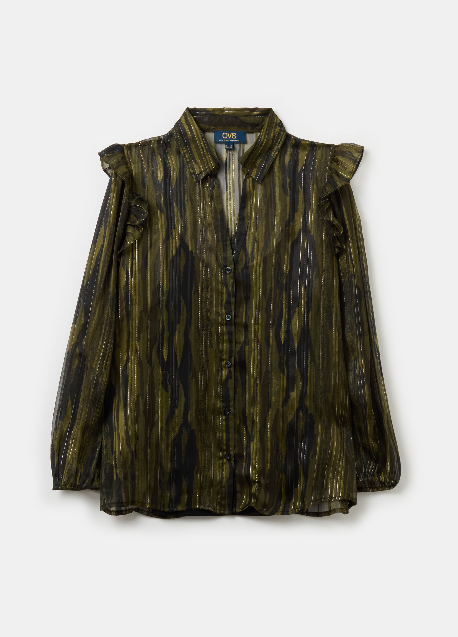 Semi-sheer camouflage blouse with lurex