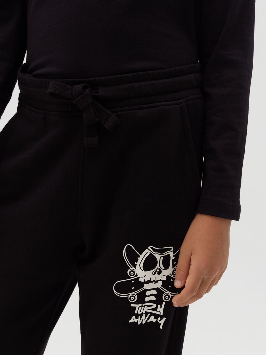 Fleece joggers with drawstring and lettering print_2