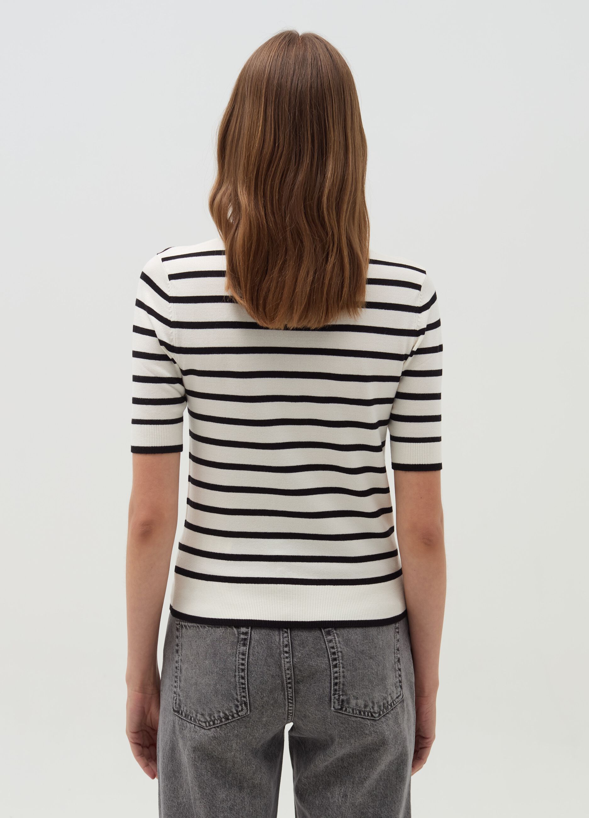 Short-sleeved top with striped pattern