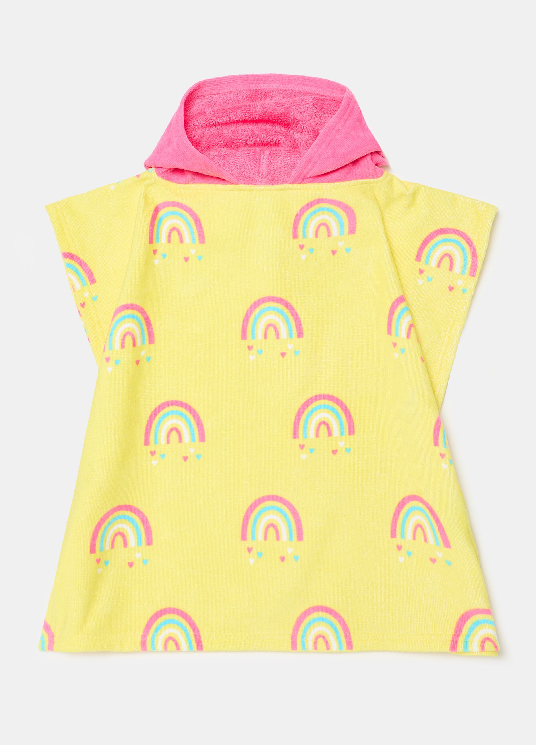 Beach poncho in terry with rainbow print