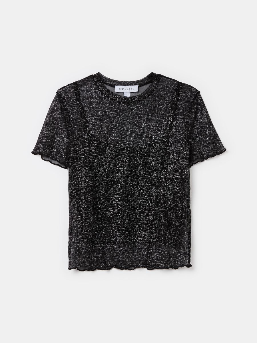 Crop T-shirt in mesh with wavy edging_4