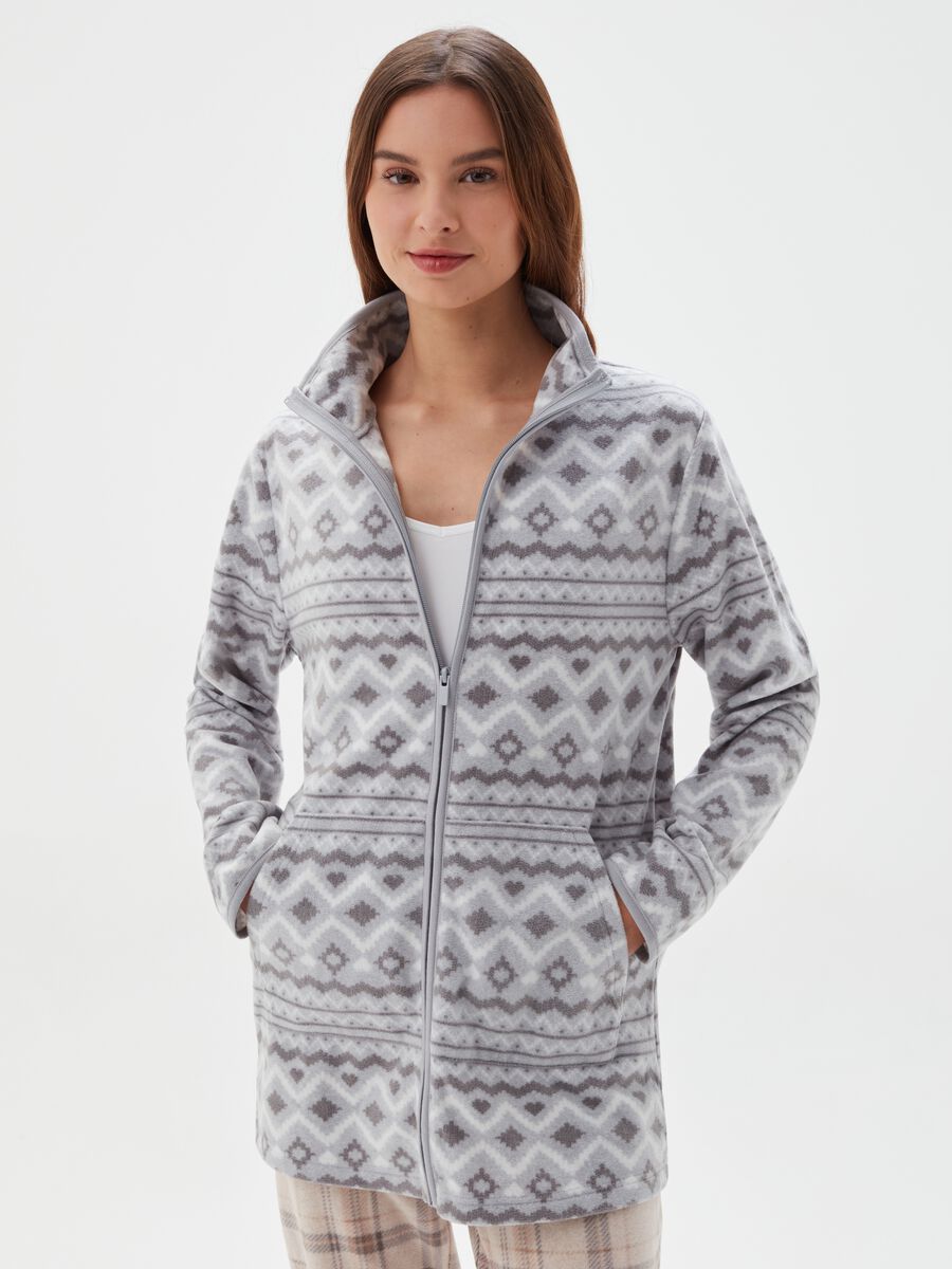 Vestaglia corta full-zip in pile fantasia_0