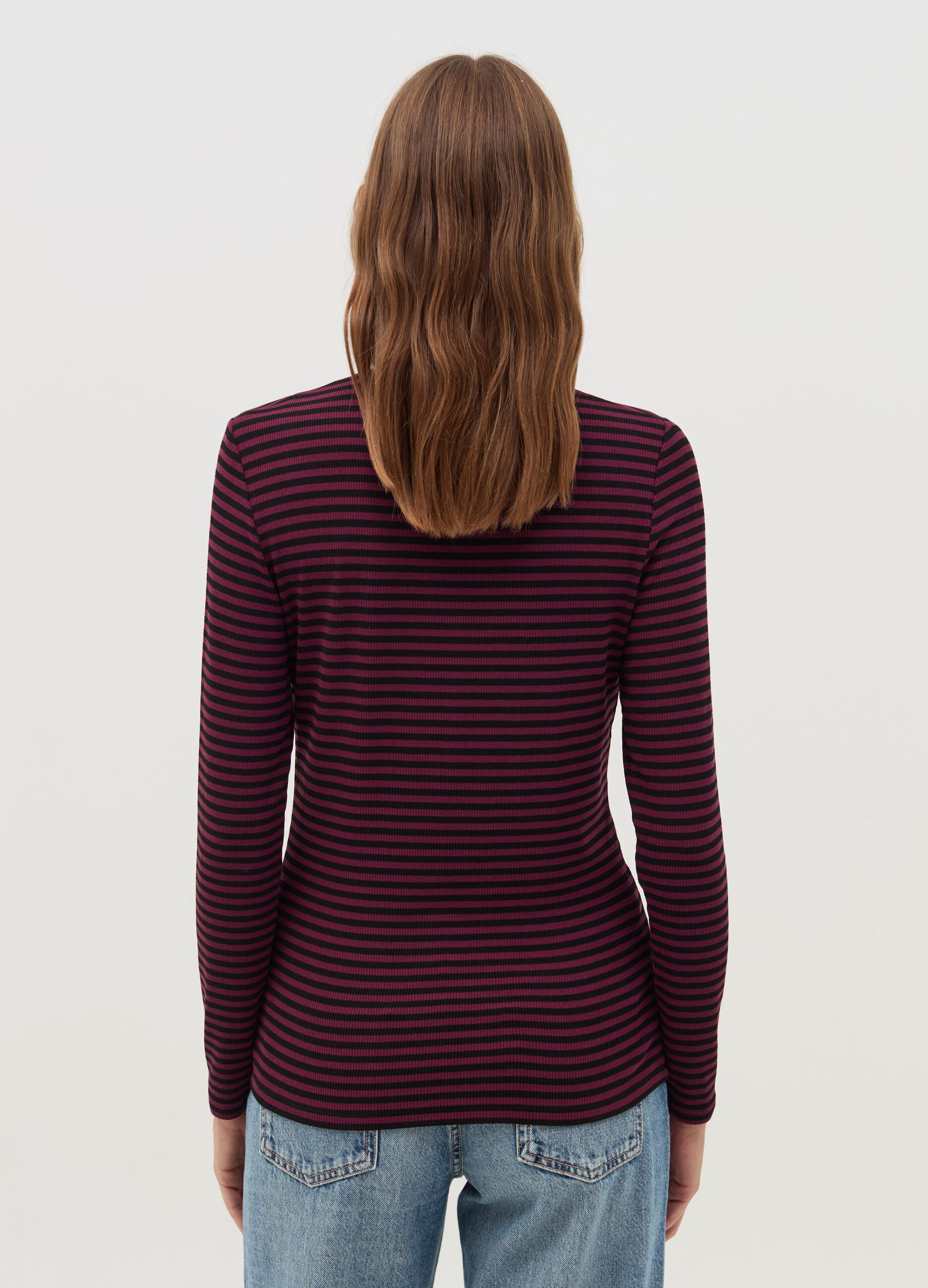 Striped T-shirt with mock neck