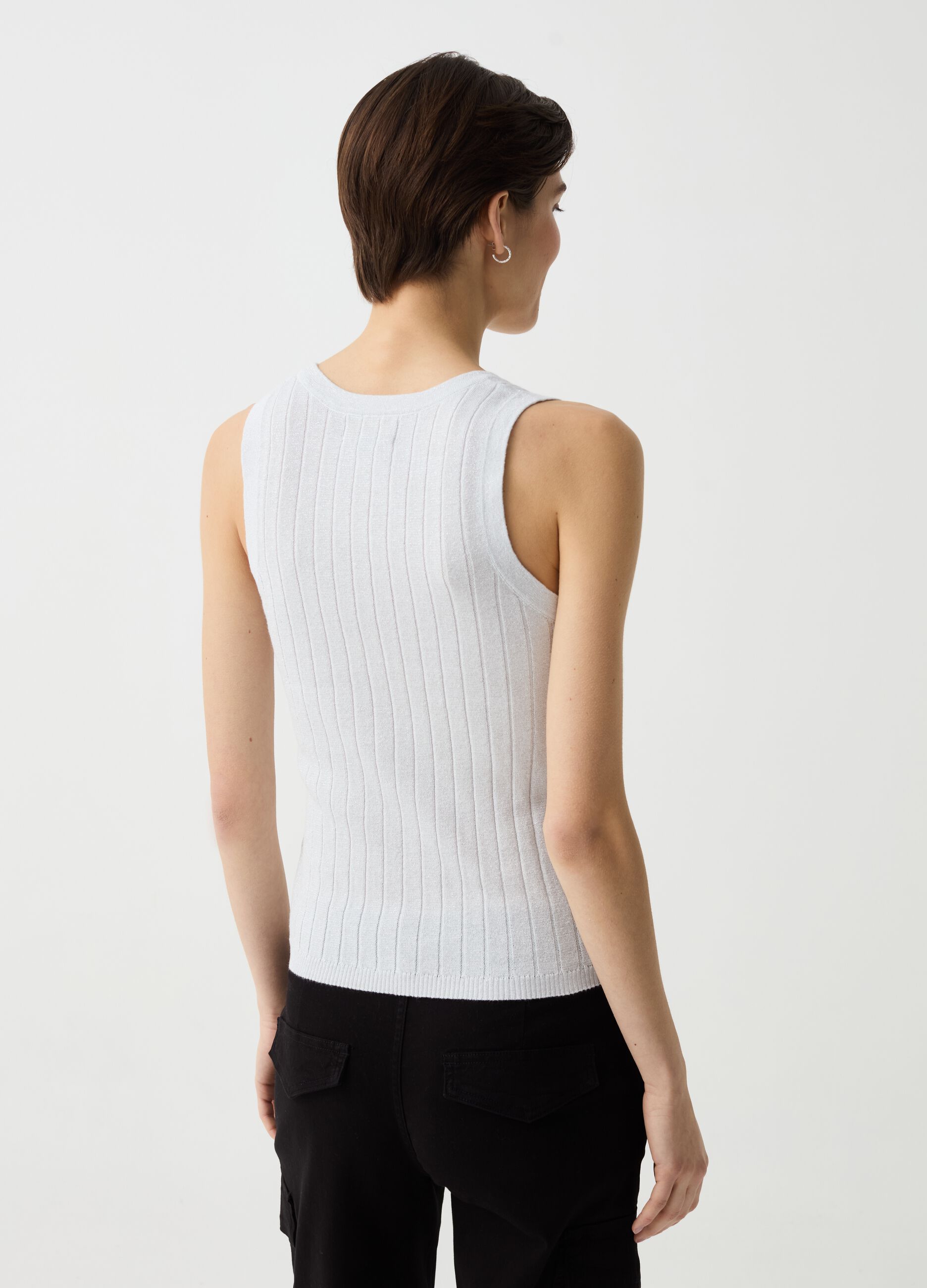 Flat ribbed tank top with lurex