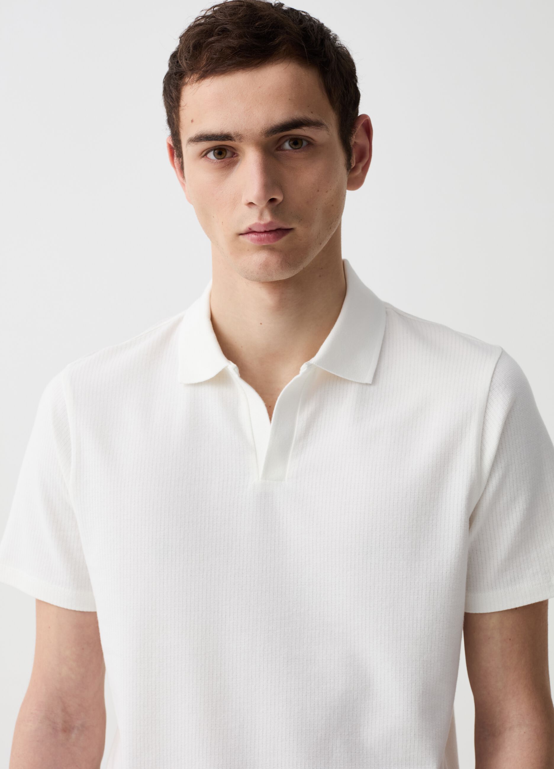 Organic cotton polo shirt with textured weave