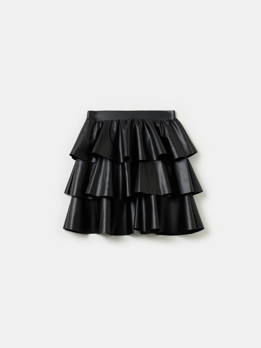 Glossy-effect tiered skirt_1