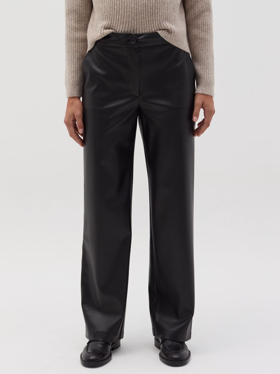 Straight-fit glossy-effect trousers_1