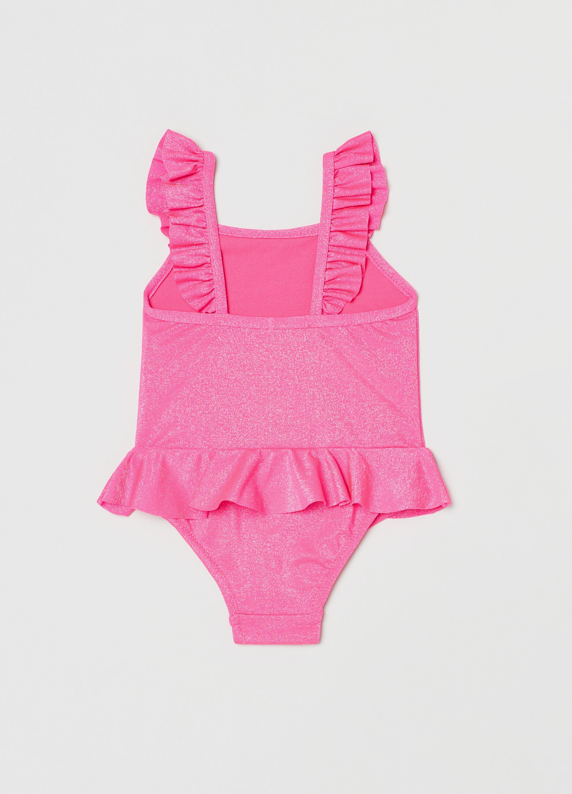 One-piece swimsuit with lurex and frills