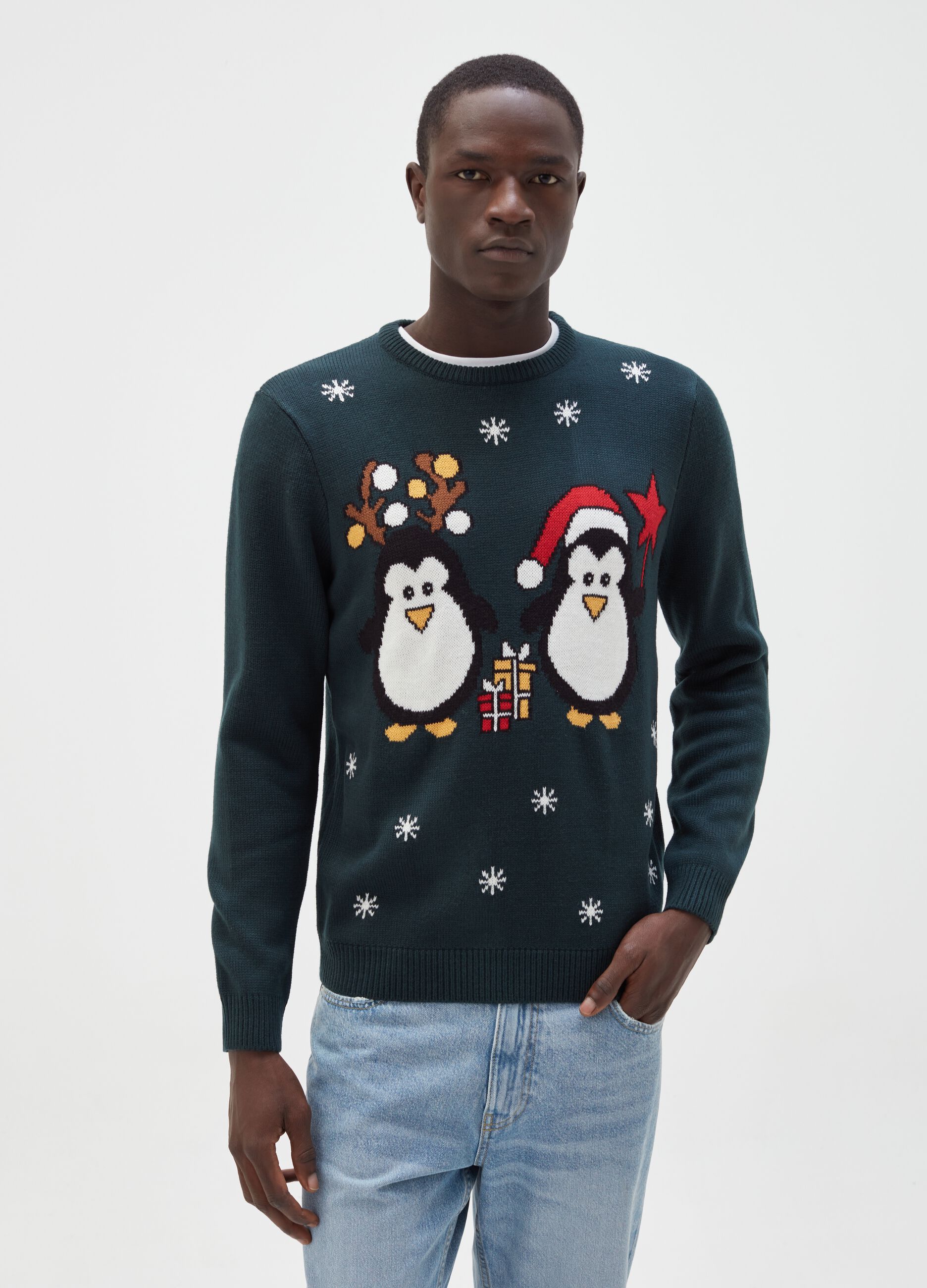 Christmas jumper with jacquard Christmas penguins