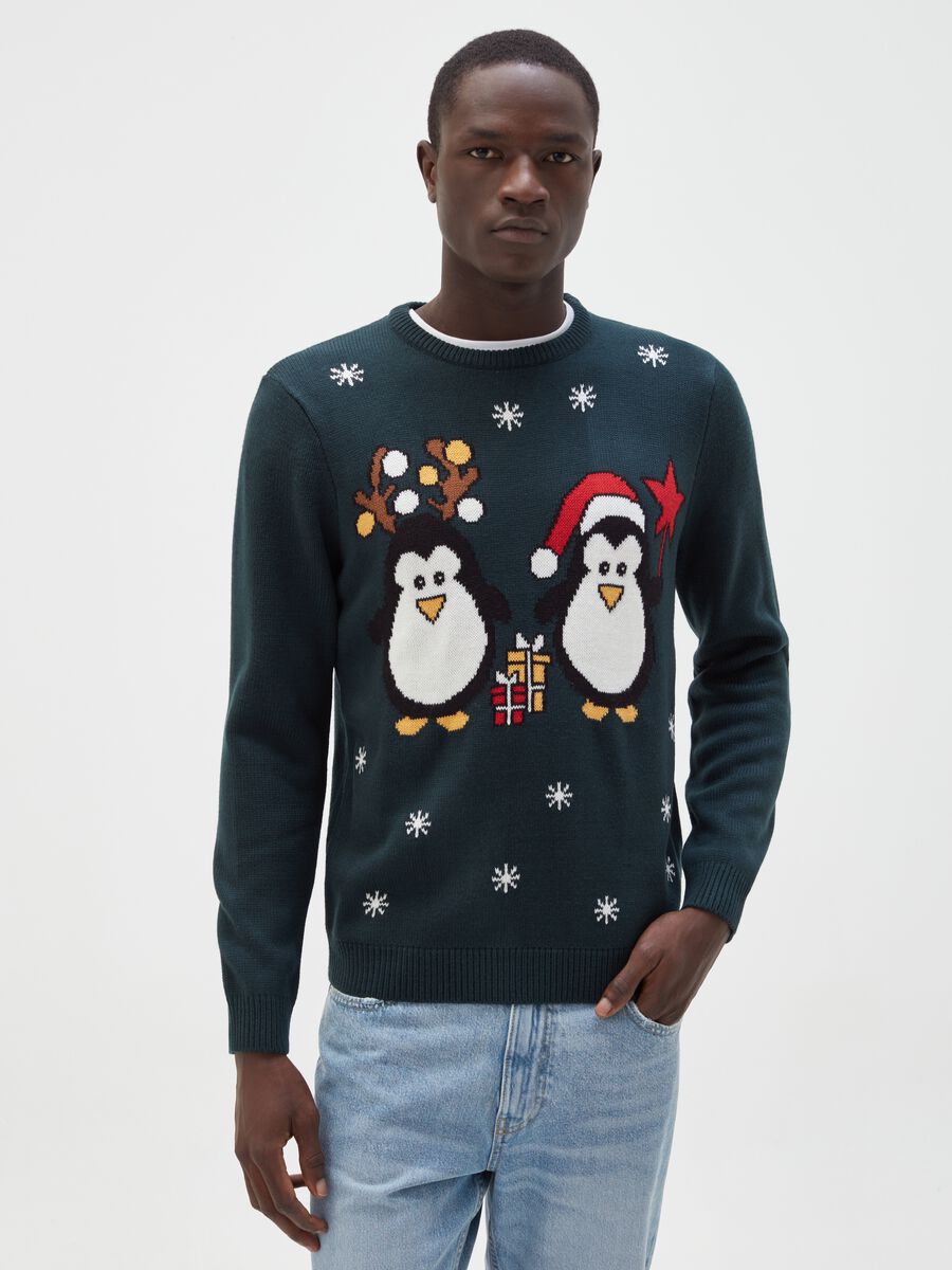 Christmas jumper with jacquard Christmas penguins_0