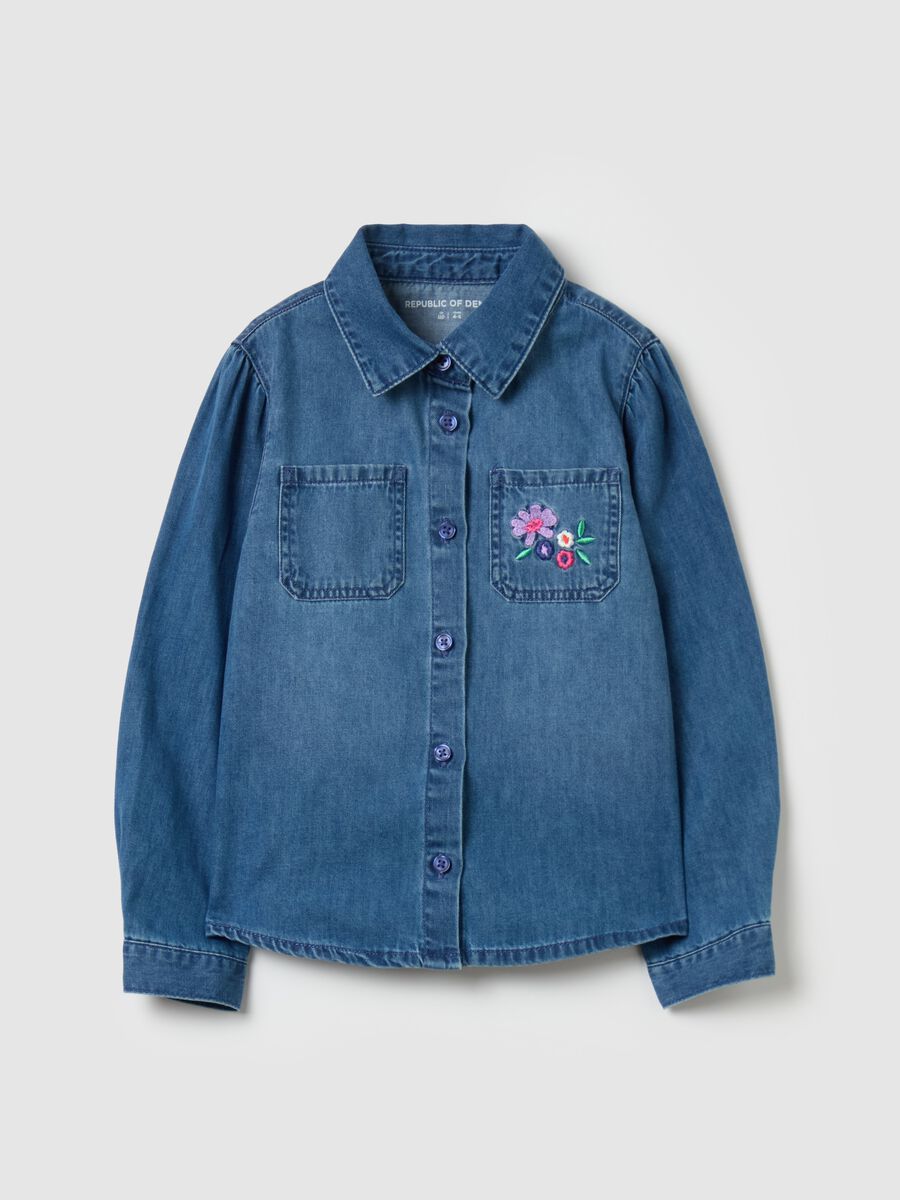 Denim shirt with floral embroidery_0