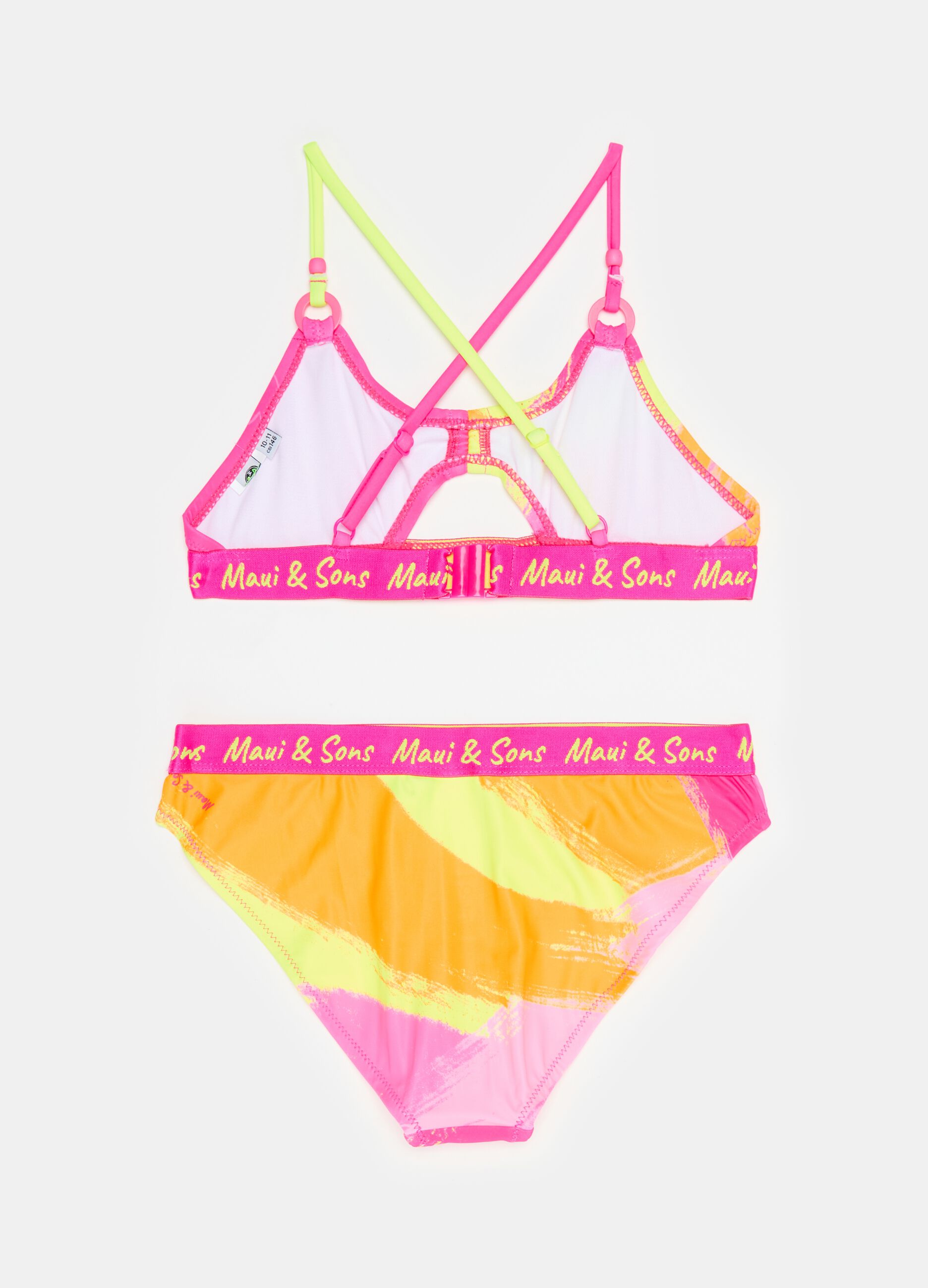 Bikini with multicoloured print and embroidery