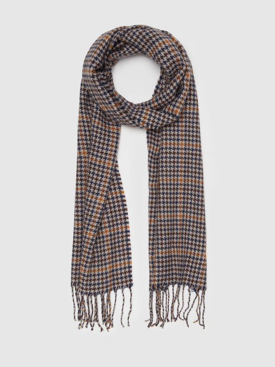 Houndstooth scarf with fringing_0