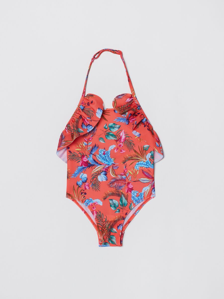 One-piece swimsuit with floral pattern_0