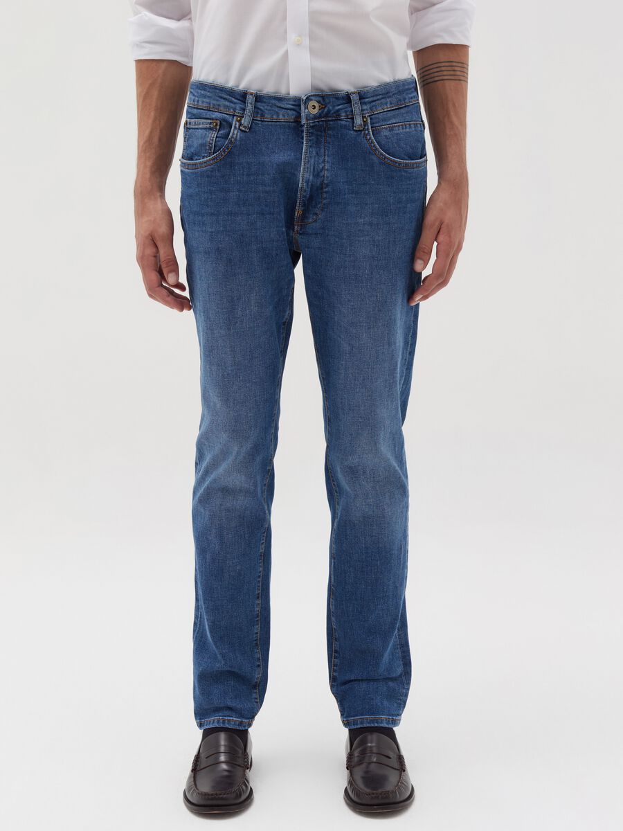 Slim-fit cross-hatch cotton jeans_1