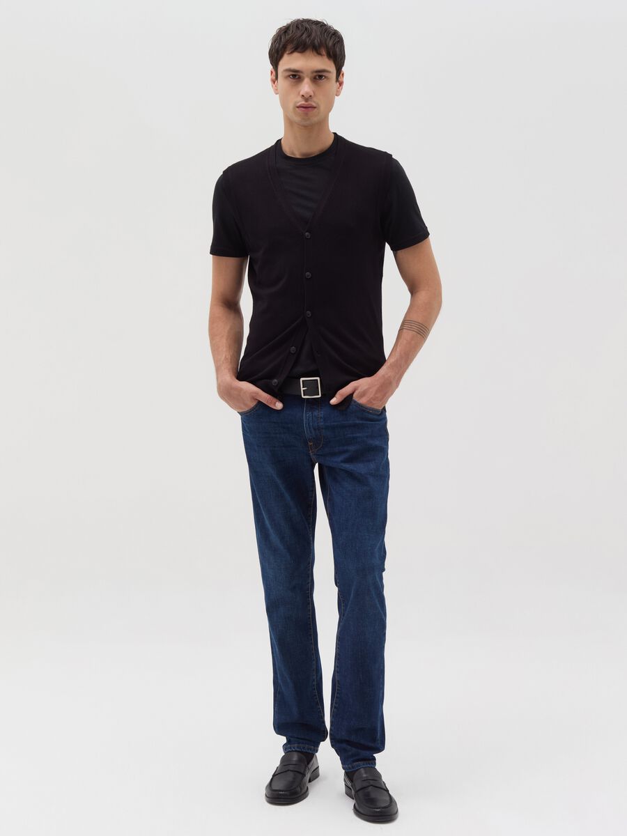 Slim-fit cross-hatch cotton jeans_0