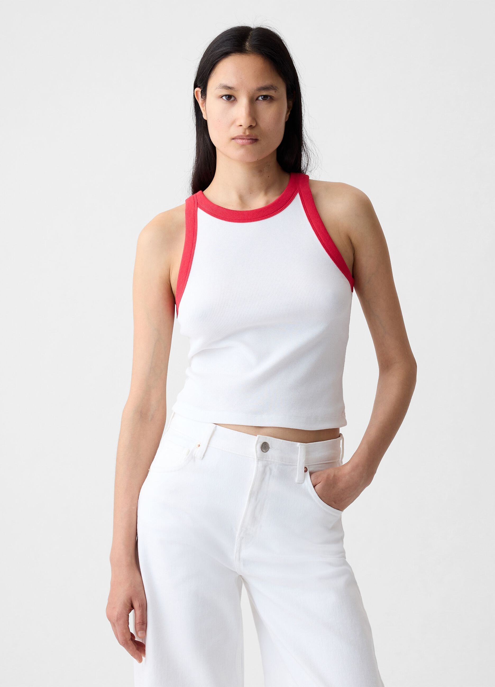 Ribbed crop tank top with halter neck