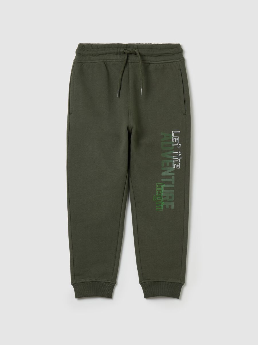 Fleece joggers with drawstring and lettering print_0