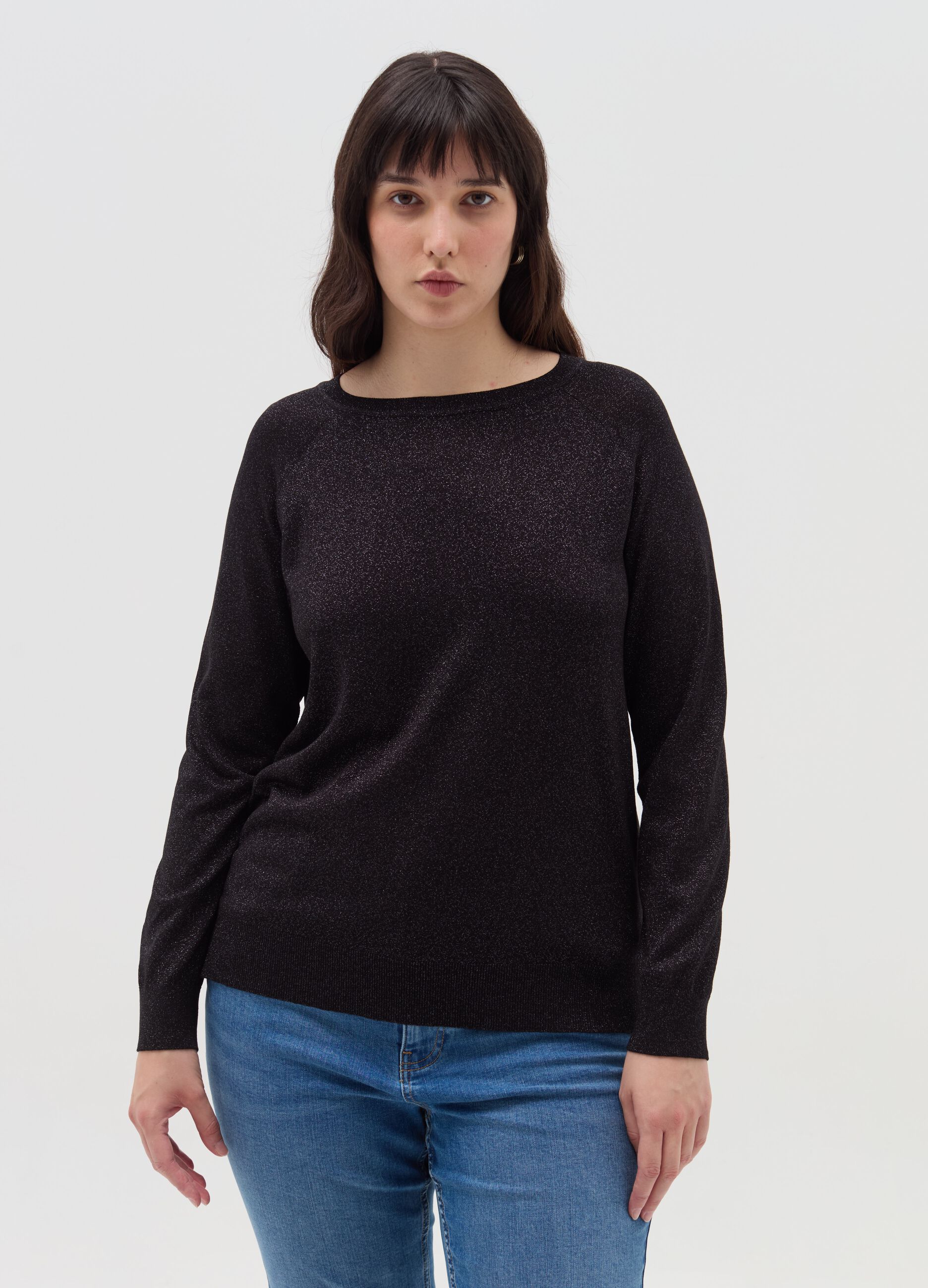 Curvy lurex pullover with raglan sleeves