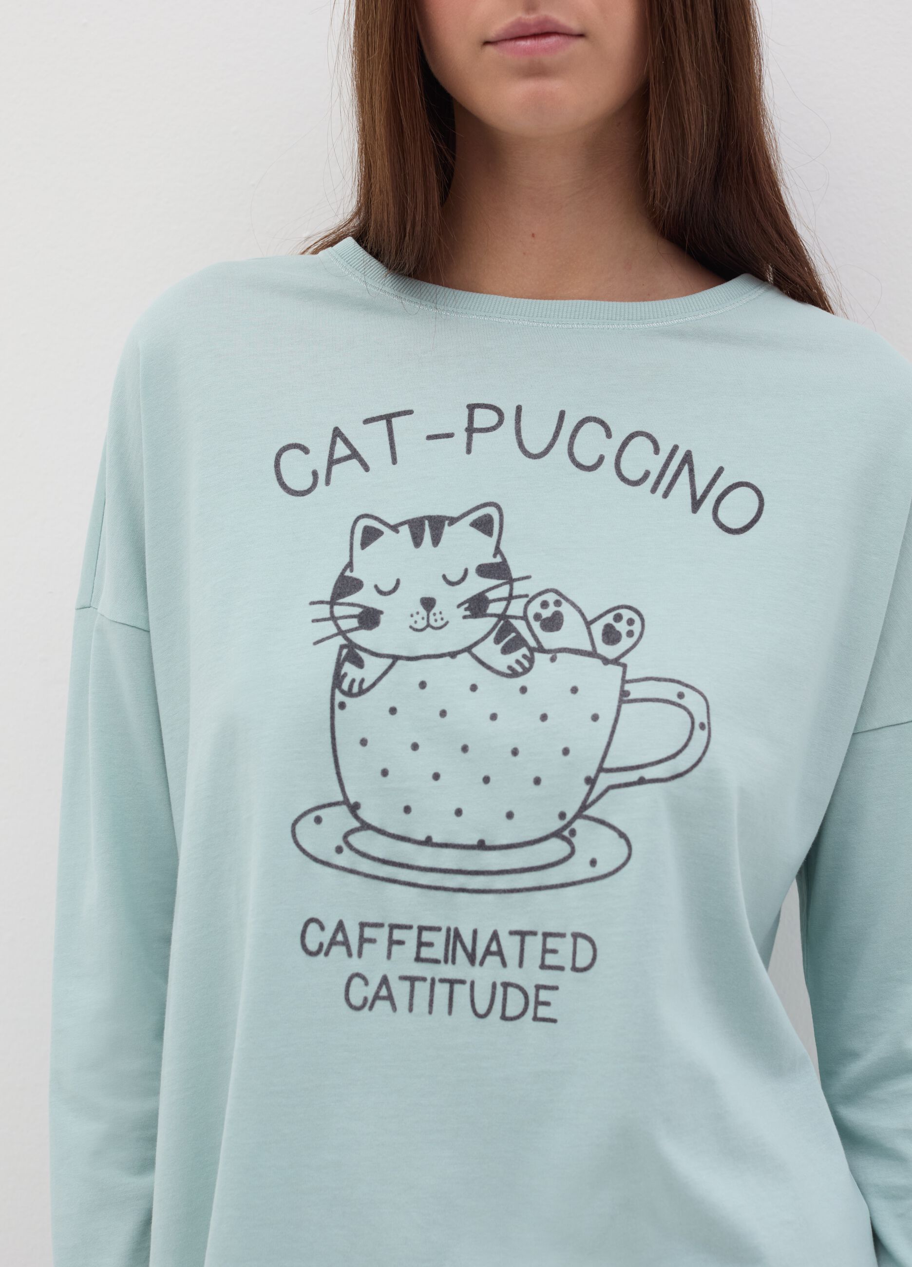 Pigiama in cotone bio stampa "CAT-PUCCINO"