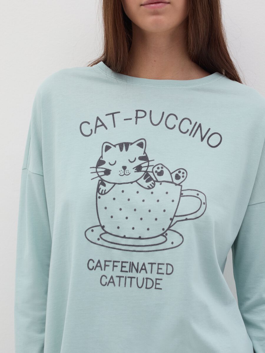 Pigiama in cotone bio stampa "CAT-PUCCINO"_2