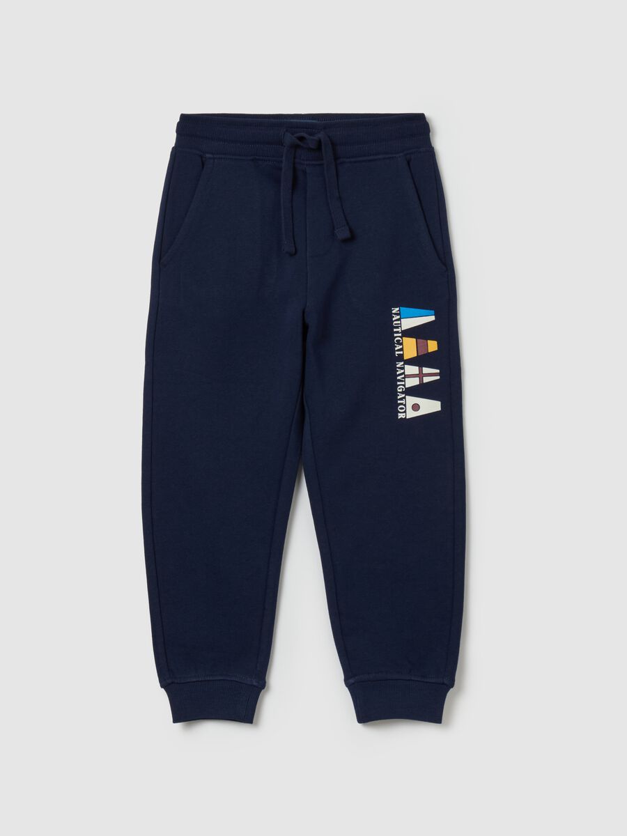 Fleece joggers with drawstring and print_0