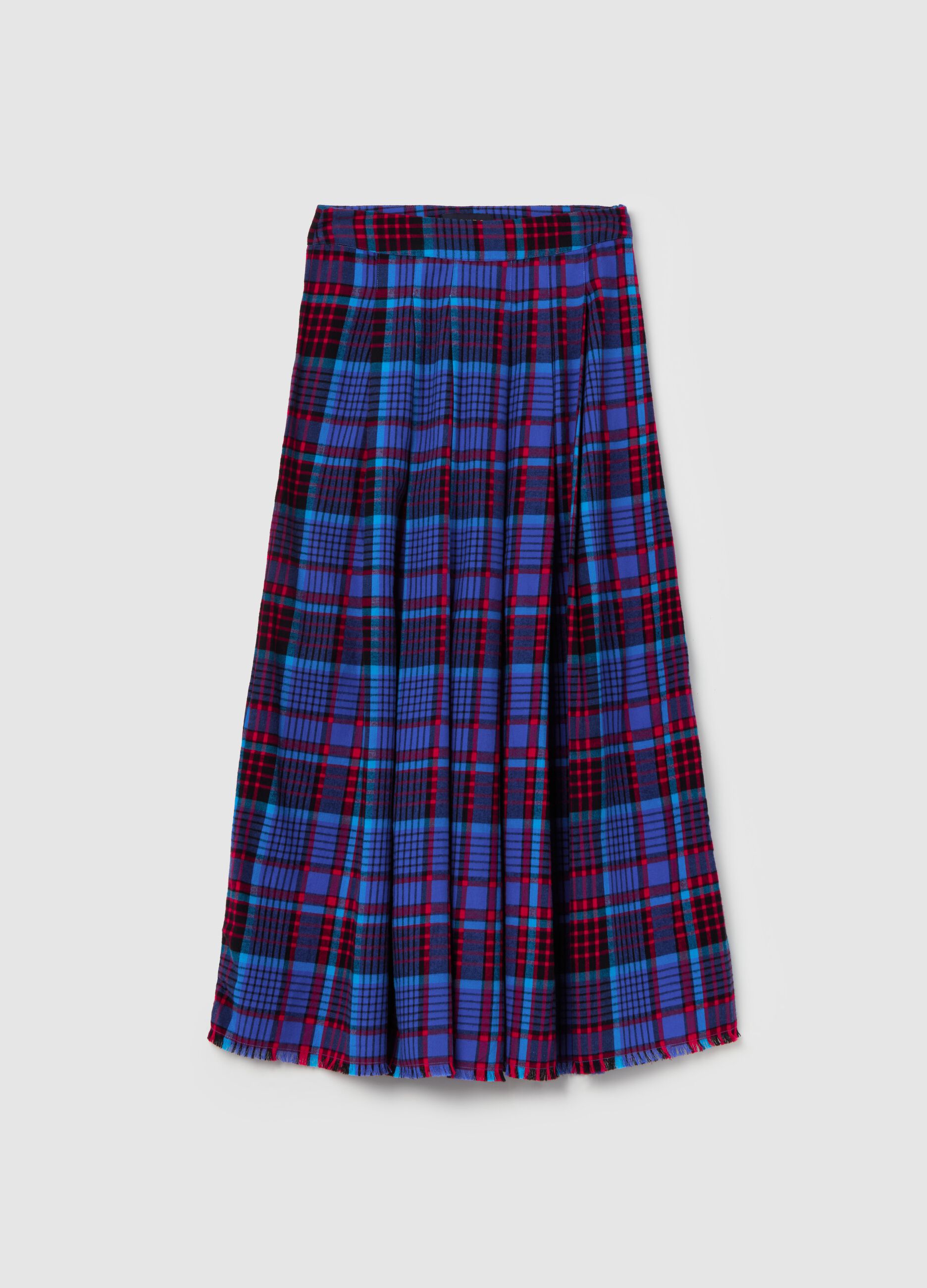 Pleated midi skirt with check pattern