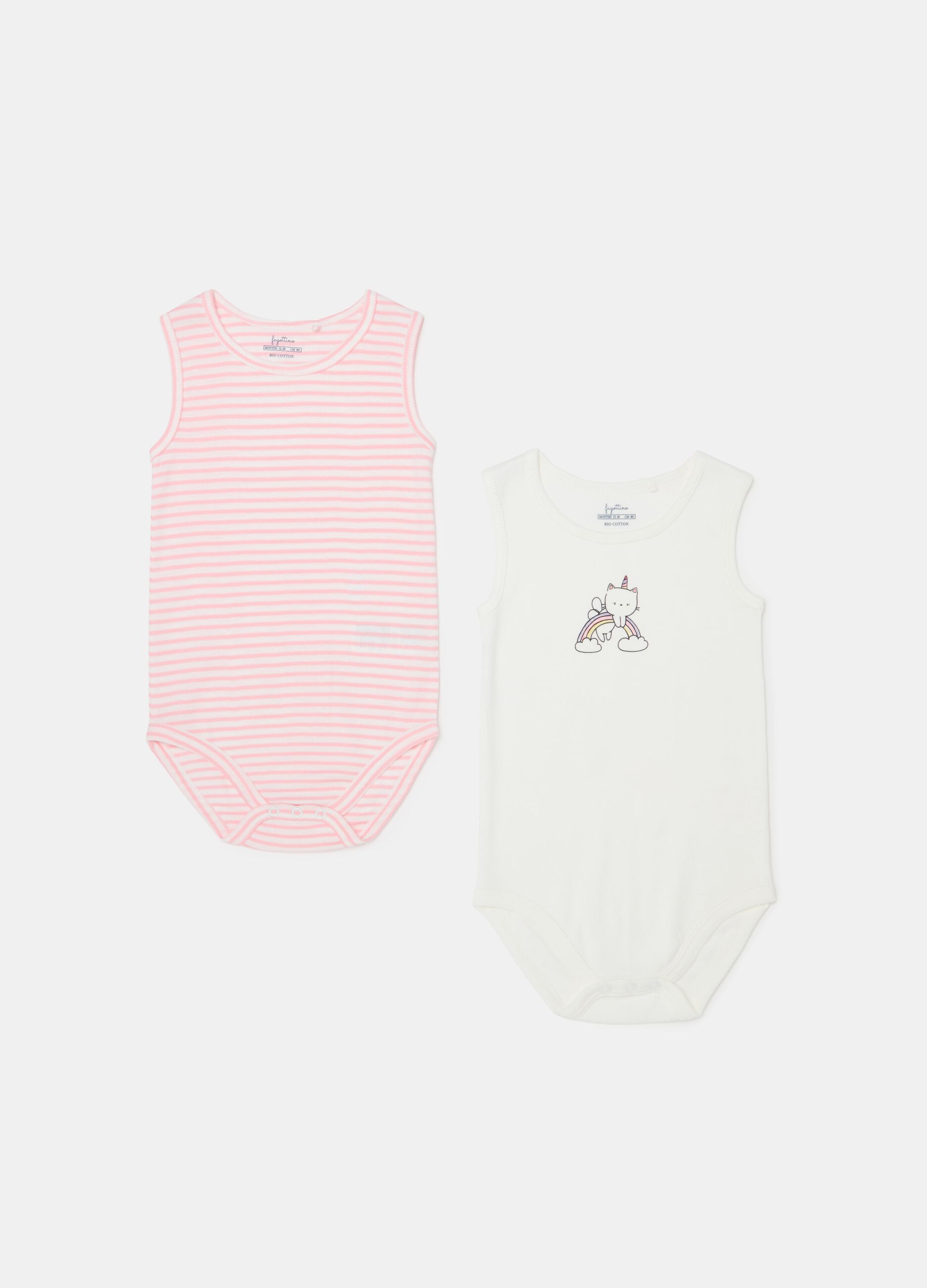 Two-pack sleeveless bodysuits in organic cotton