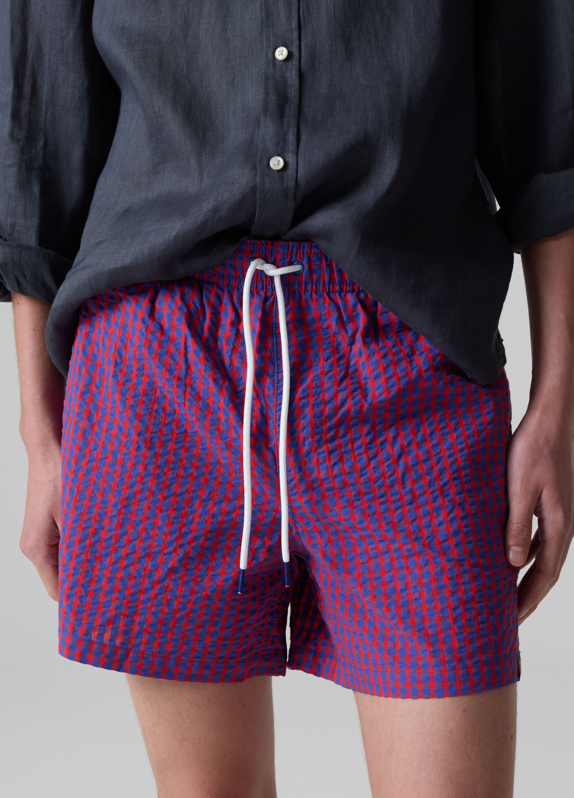 Bermuda swim shorts in gingham seersucker