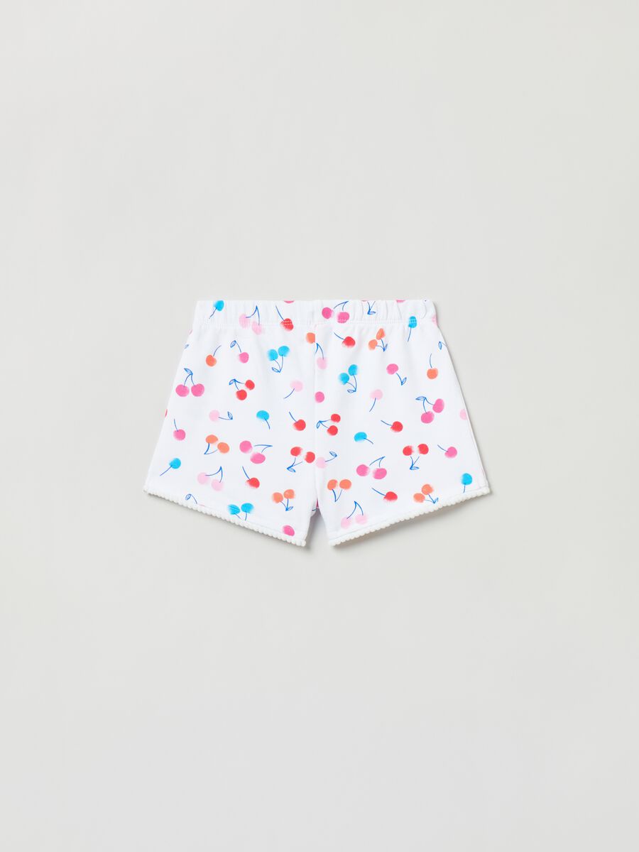 Shorts in French Terry con stampa e pon pon_1