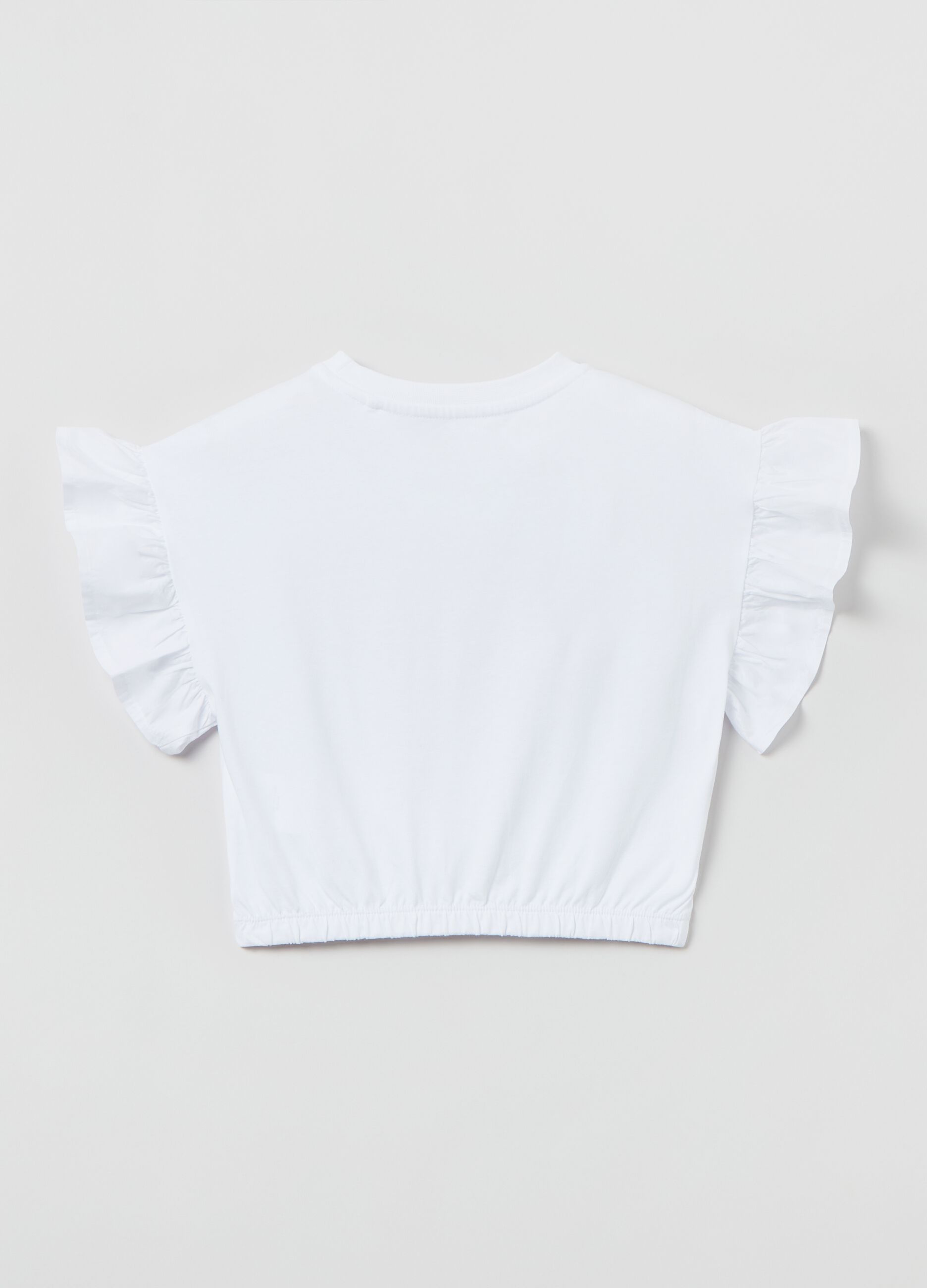 Cropped T-shirt with embroidery and frills