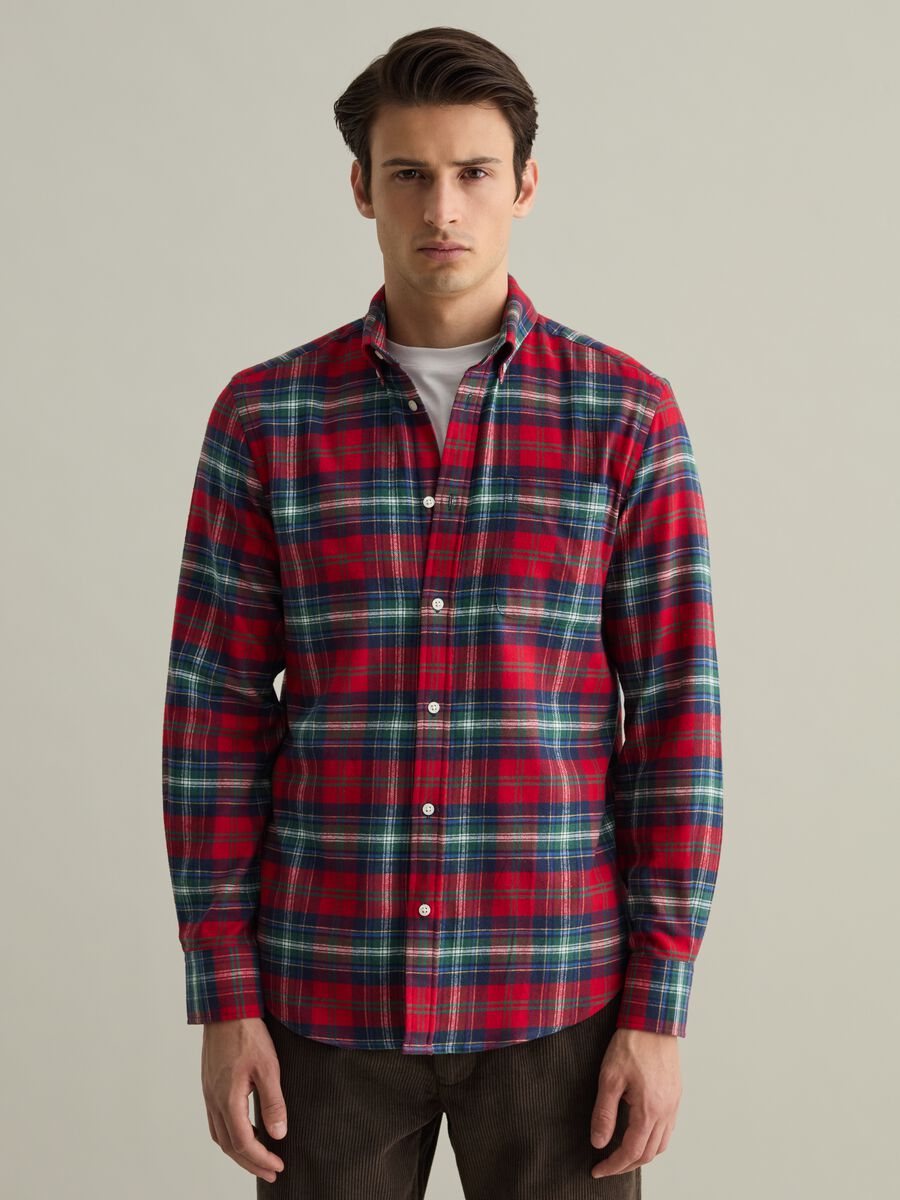 Flannel shirt with check pattern and button-down collar_1